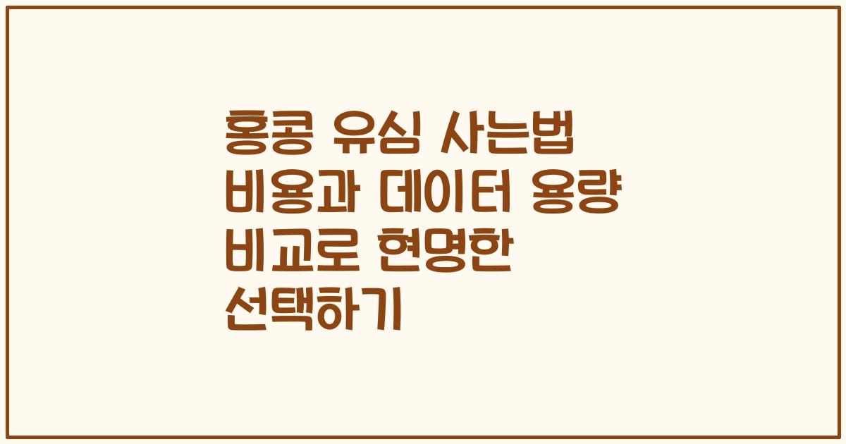 홍콩 유심 사는법 비용과 데이터 용량 비교로 현명한 선택하기